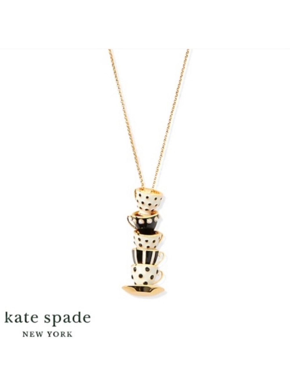 kate spade Gold Black & White Stacked Teacup Pendant Necklace